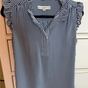 LOFT Navy and White Striped Blouse